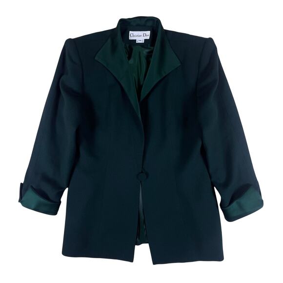 Vintage Christian Dior Wool Suit Set 14 (M/8) Forest Green Blazer Skirt USA Made - Picture 4 of 16